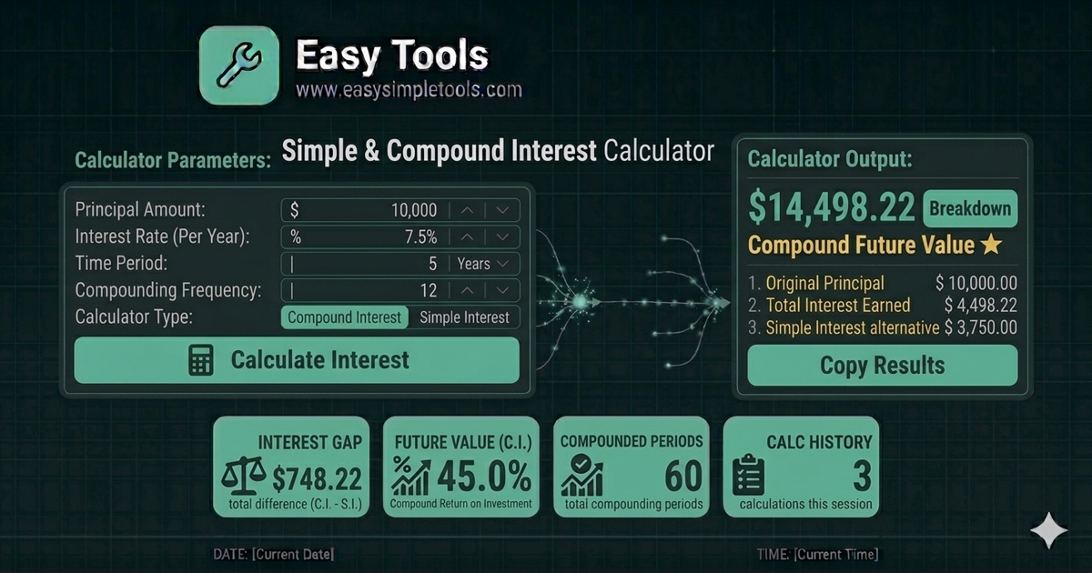 Simple & Compound Interest Calculator - Investment Tool - Easy Tools